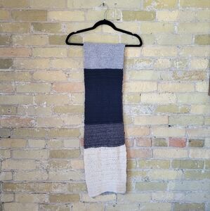Handmade Acrylic Yarn Colorblock Neutral Grey Black Beige Chunky Scarf